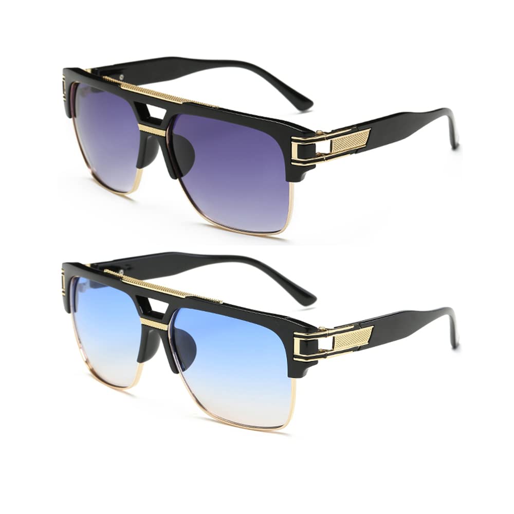Dollger Square Sunglasses for Men Classic Oversized Sun Glasses Retro Semi Rimless Gold Alloy Frame UV400