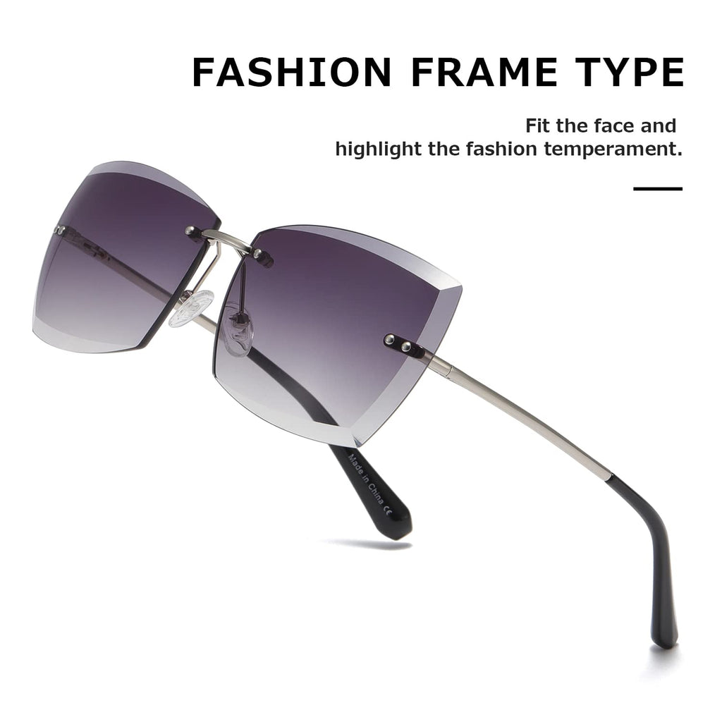 AEVOGUE Sunglasses For Women Oversized Rimless Diamond Cutting Lens Sun Glasses AE0534