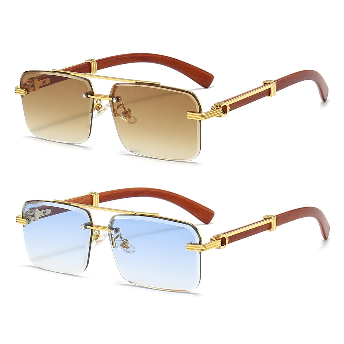 Gleyemor Mens Sunglasses Fashion Rimless Rectangle Sunglasses Square Frameless Sunglasses for Men