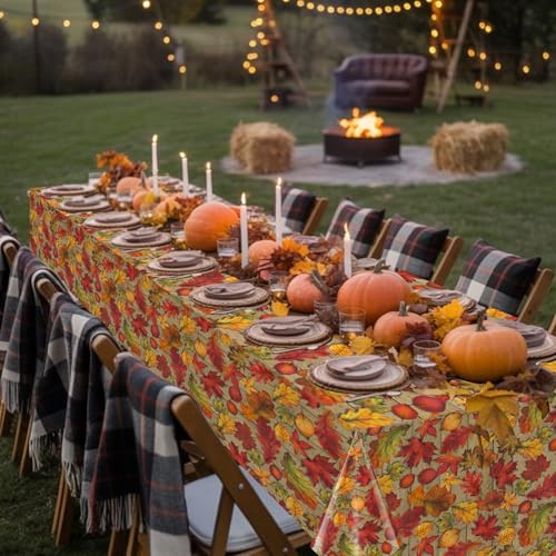 3Pack Fall Leaf Plastic Tablecloth Decorations,Disposable Autumn Orange Leaf Maple Table Cloths for Parties,Rectangle Thanks Giving Table Cover for Kitchen Fall Harvest Thanks Giving Decor,54x108 Inch
