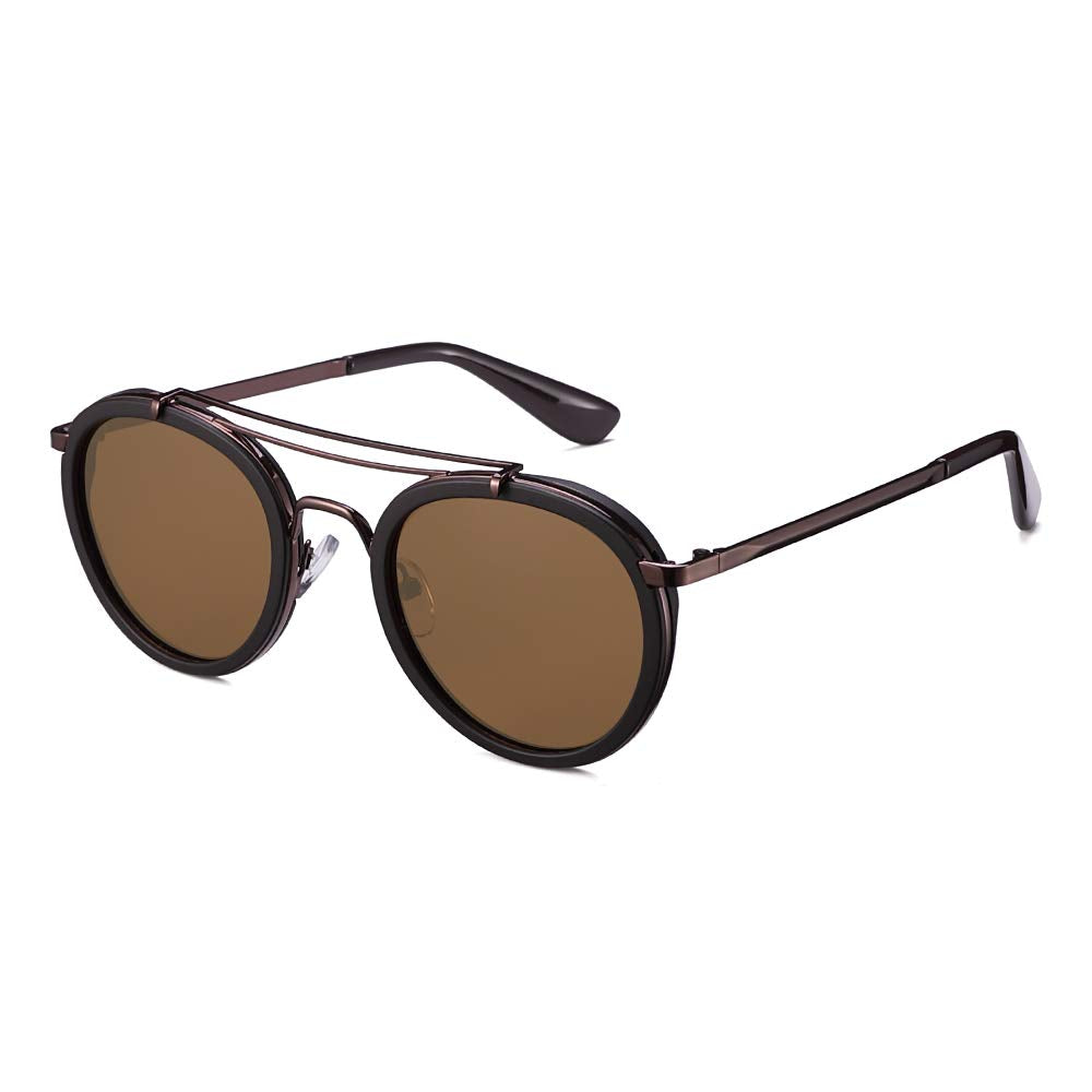 Vintage Steampunk Double Bridge Round Polarized Sunglasses Designer Metal Frame For Women Men