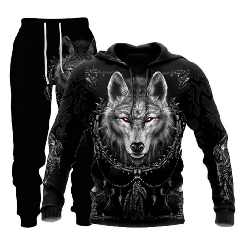 prigridche Wolf & Lion 3D Printed Hoodie Pants Suit Male Autumn Winter Casual Sweashirt Pullover Tracksuit Set