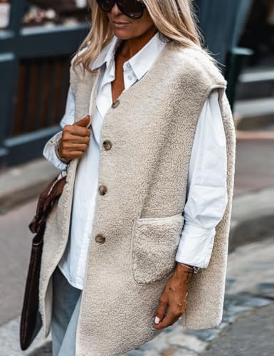IDEALSANXUN Womens Oversized Fleece Vest Casual Sleeveless Sherpa Jackets