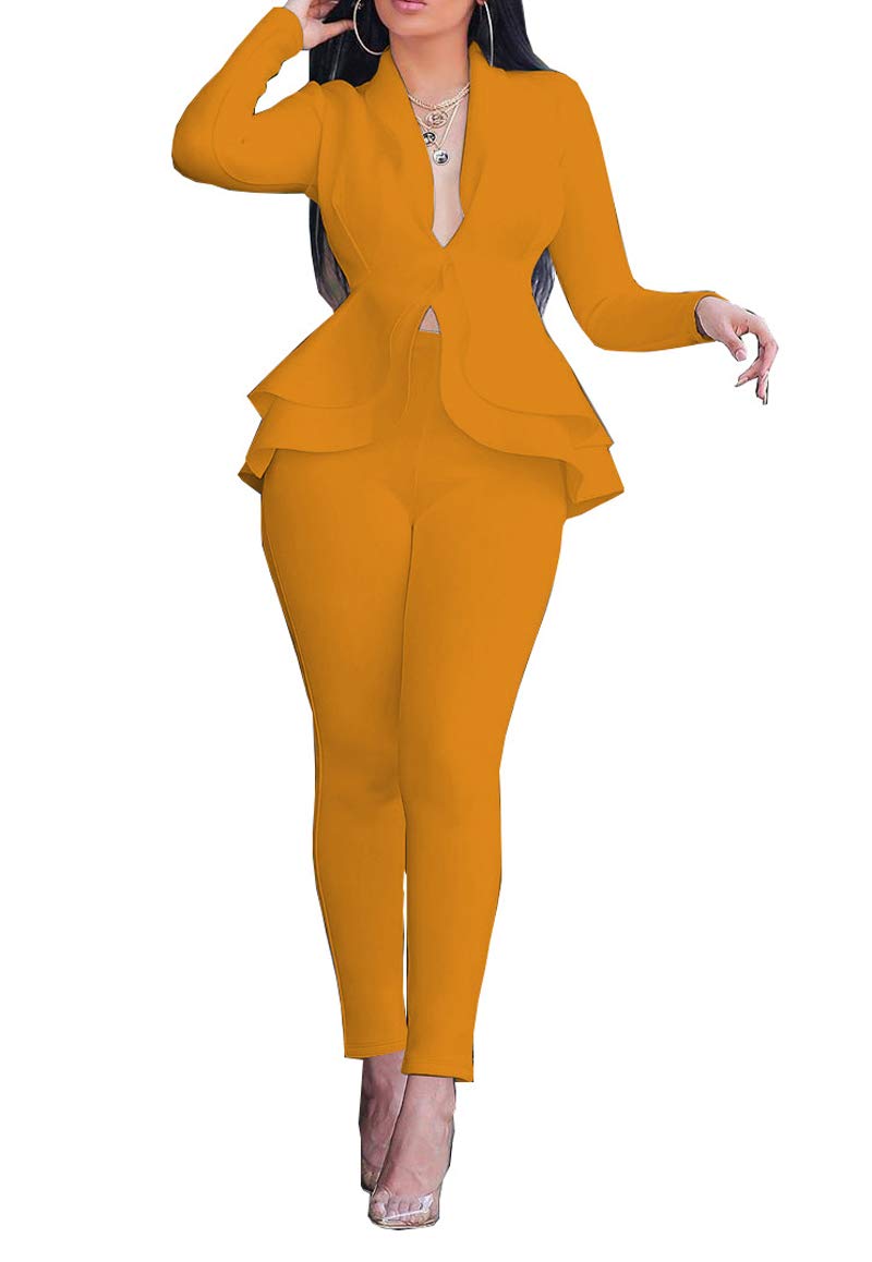 Aro Lora Women's 2 Piece Outfit Casual Solid Open Front Blazer and Pencil Pant Suits Set