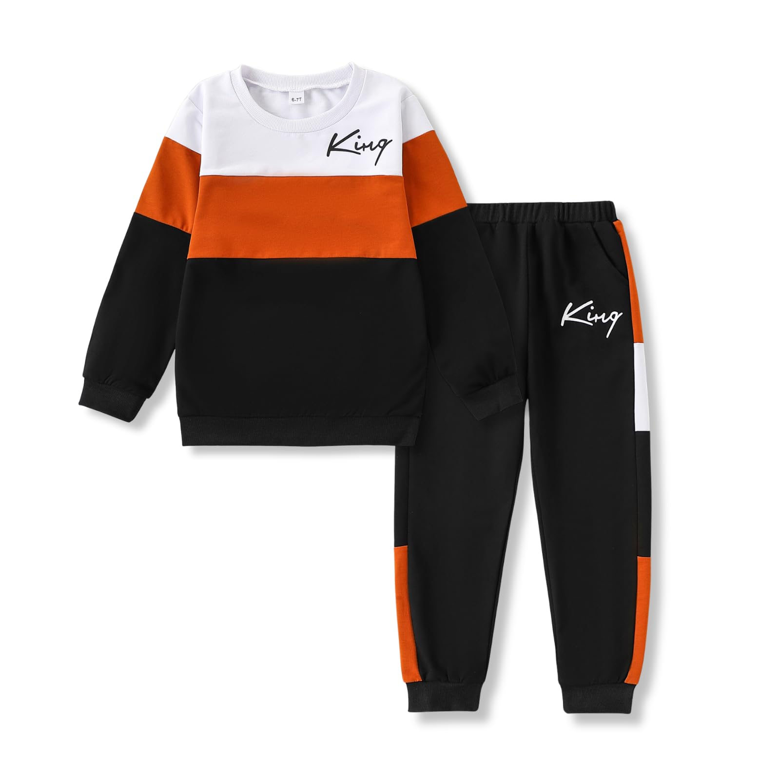 Boys Outfits Long Sleeve Color-Block Sweatshirt & Pant Clothing Set 2Pcs Fall Clothes for Kids Size 5-12 Years