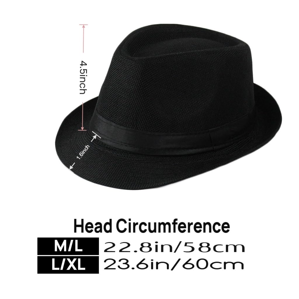 2 Pack Short Brim Fedora Classic 20s Trilby Panama Hats Summer Travel Cap for Men Women