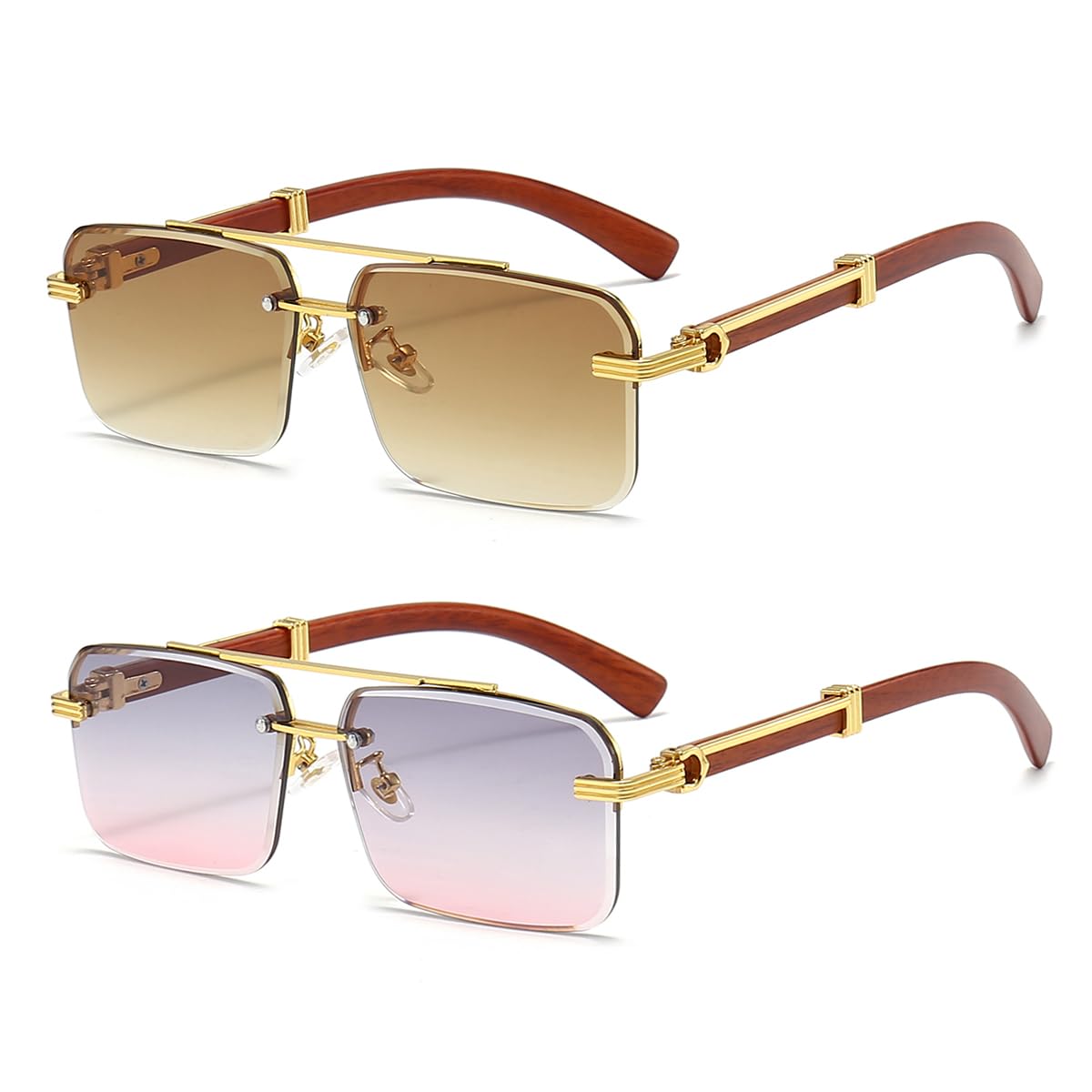 Gleyemor Mens Sunglasses Fashion Rimless Rectangle Sunglasses Square Frameless Sunglasses for Men