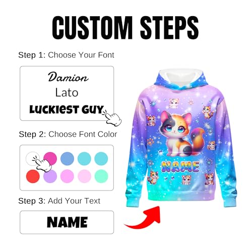 Sweatshirt for Girls - Personalized Pullover Hoodies for Kids - Customized Cute Hooded Gifts for Teen Girls
