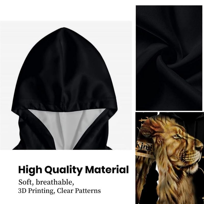 prigridche Wolf & Lion 3D Printed Hoodie Pants Suit Male Autumn Winter Casual Sweashirt Pullover Tracksuit Set