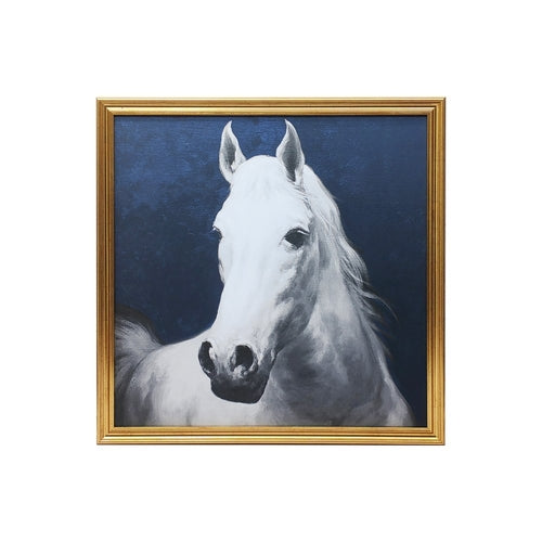 Blue And White Majestic Horse Gold Framed Print Wall Art