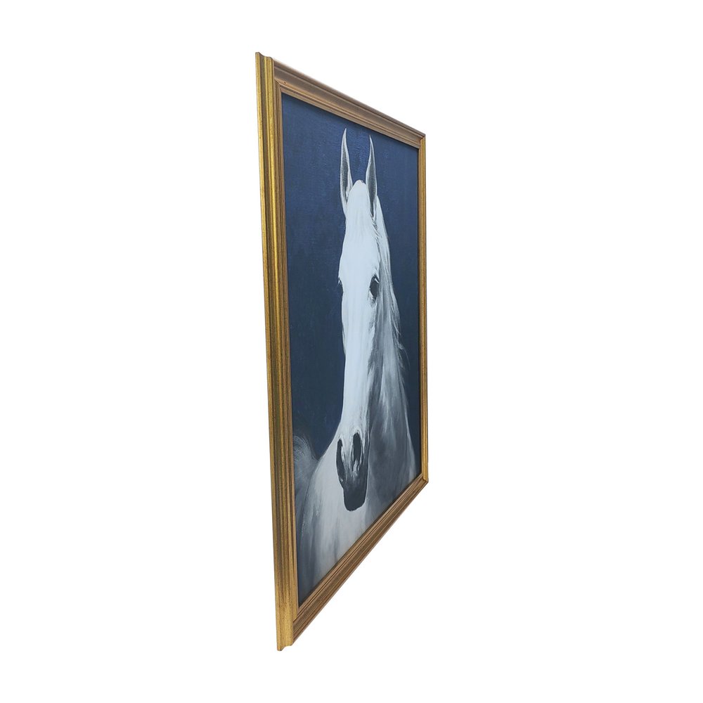 Blue And White Majestic Horse Gold Framed Print Wall Art