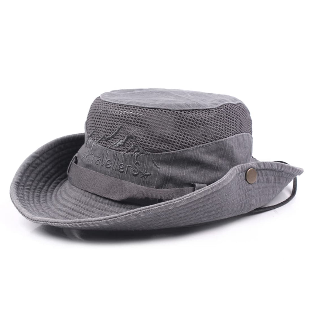 Sun Hat for Men, Cotton Embroidery Summer Outdoor Sun Protection Wide Brim Bucket Hat Foldable Safari Boonie Hat
