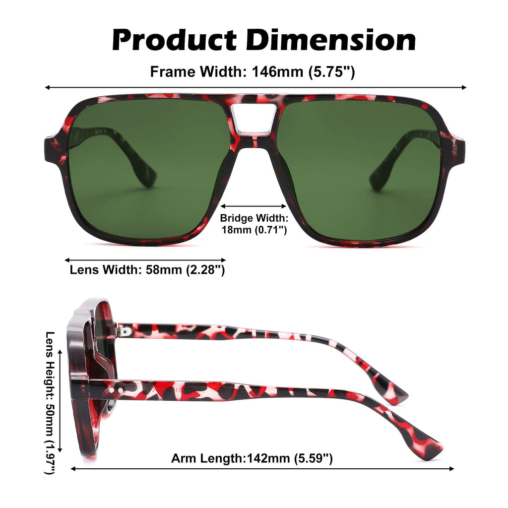 Oversized Aviator Sunglasses for Women Men - Retro 70s Square Shades Sun Glasses