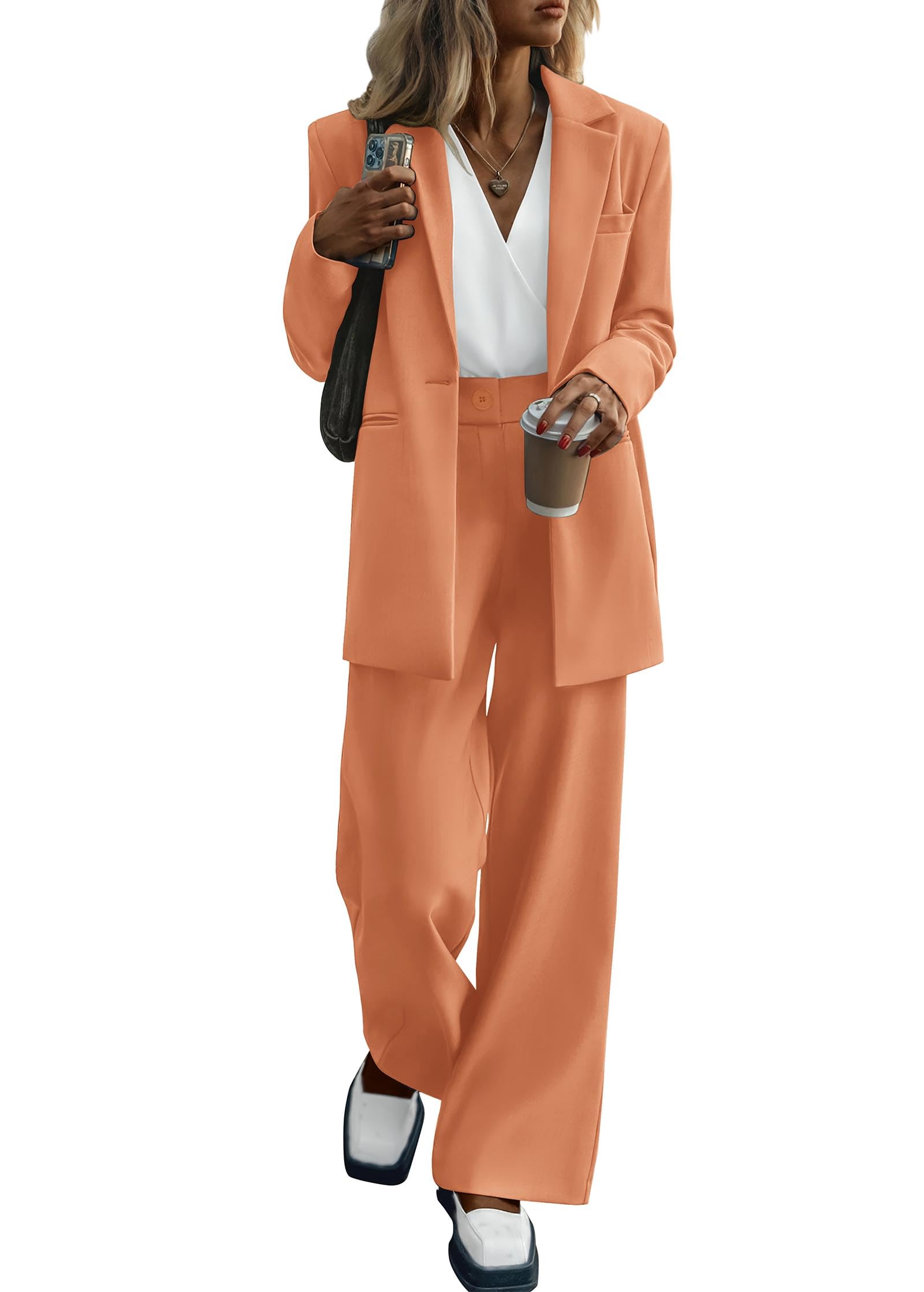 KIRUNDO Women Suits 2 Piece Set Business Casual Dressy Oversized Blazer Jacket and Wide Leg Dress Pantsuits Formal Outfits