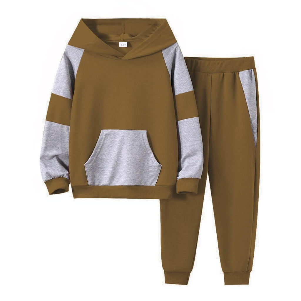 5-11Y Boys Clothes Long Sleeve Hooded Pullover Colorblock Sweatshirt + Pants 2pcs Fall Winter Outfit Set