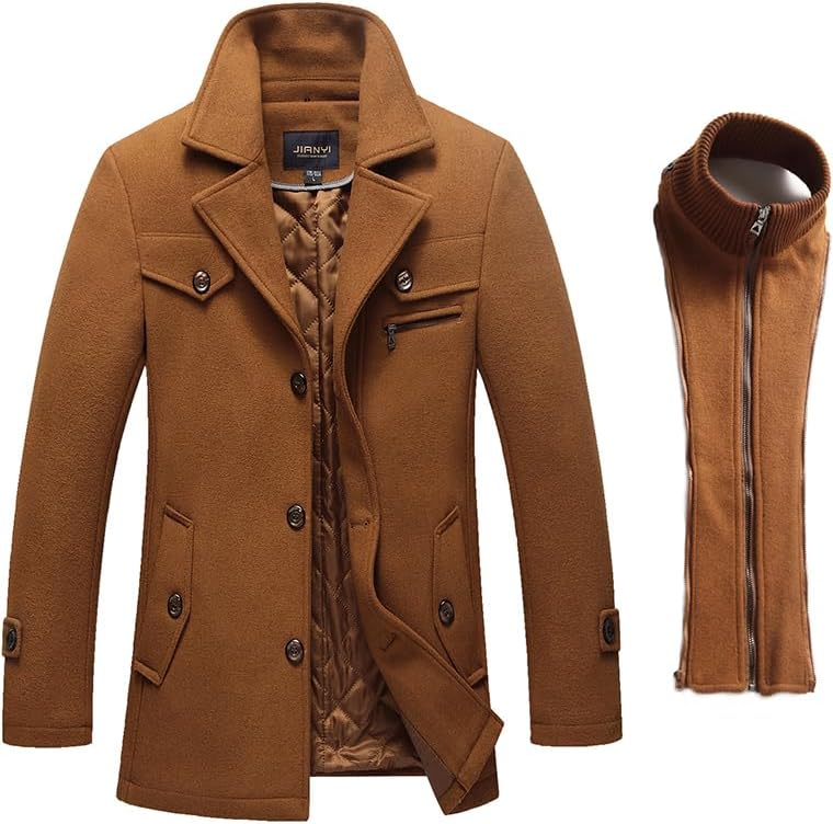 Lavnis Men's Winter Wool Coats Slim Fit Single Breasted Trench Jacket Woolen Pea Coat