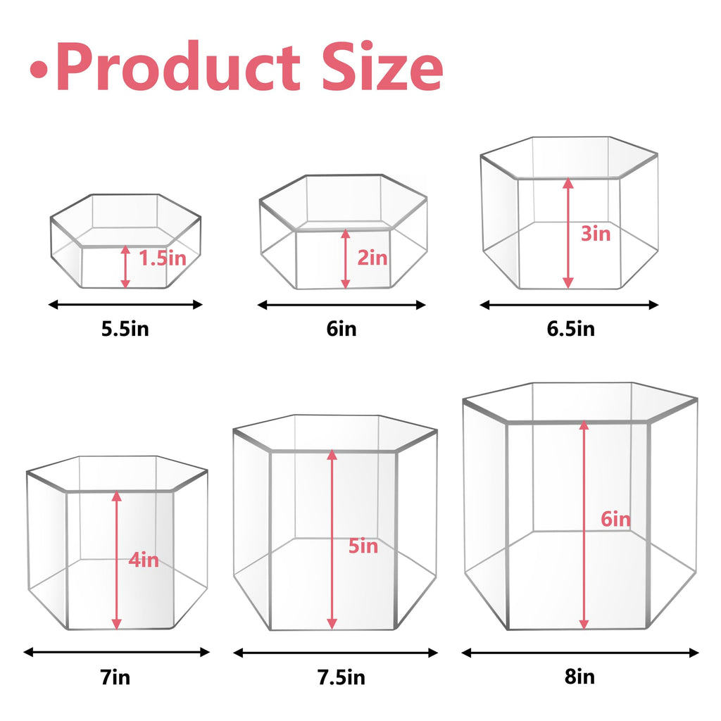 6Pcs Buffet Risers, Food Risers for Buffet Table, Acrylic Cube Display Risers with Hollow Bottom, Food Display Stand for Party Jewelry Dessert Figures (Size 5.5",6",6.5",7",7.5",8")