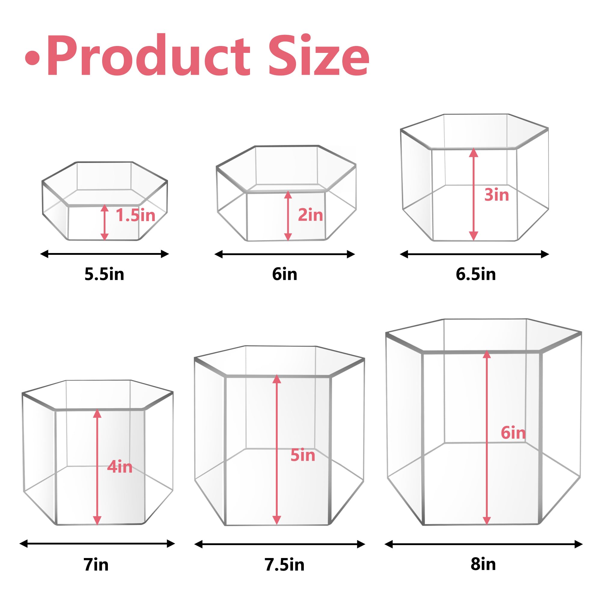 6Pcs Buffet Risers, Food Risers for Buffet Table, Acrylic Cube Display Risers with Hollow Bottom, Food Display Stand for Party Jewelry Dessert Figures (Size 5.5",6",6.5",7",7.5",8")