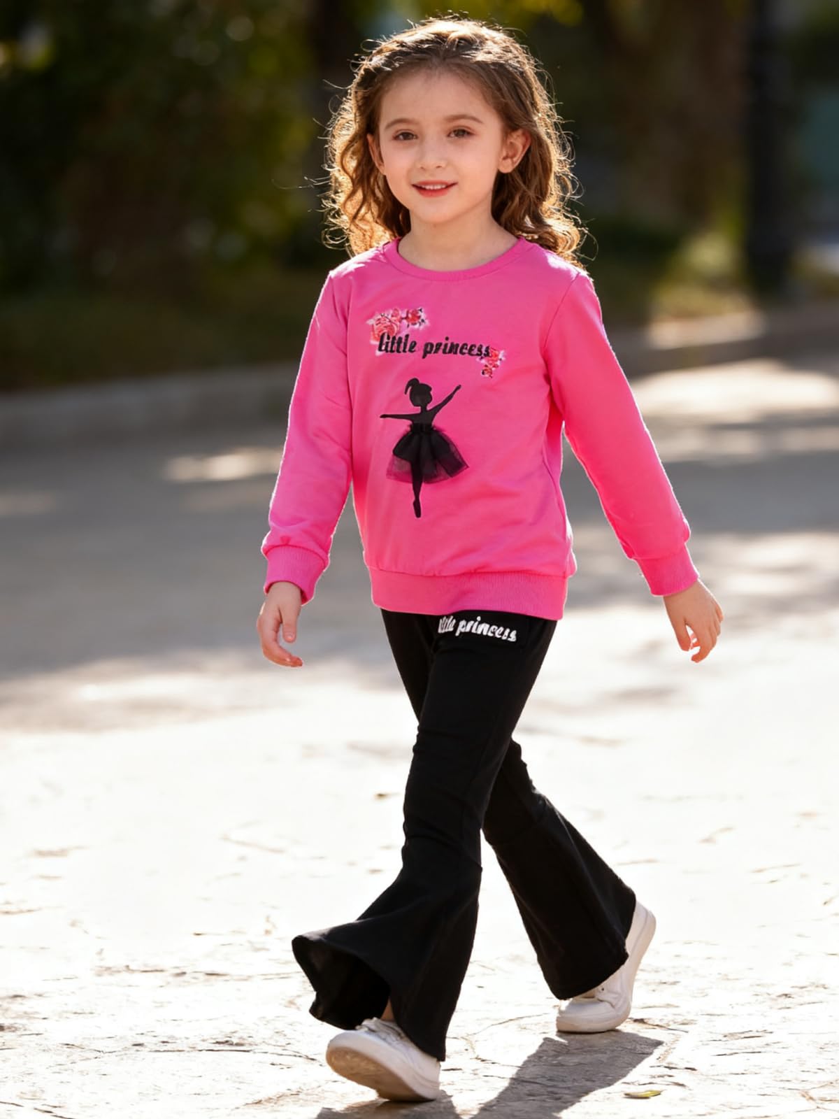 3-9 T Kids Toddler Girl Clothes Letter Print Sweatshirt Flared Pants 2Pc Outfits Set