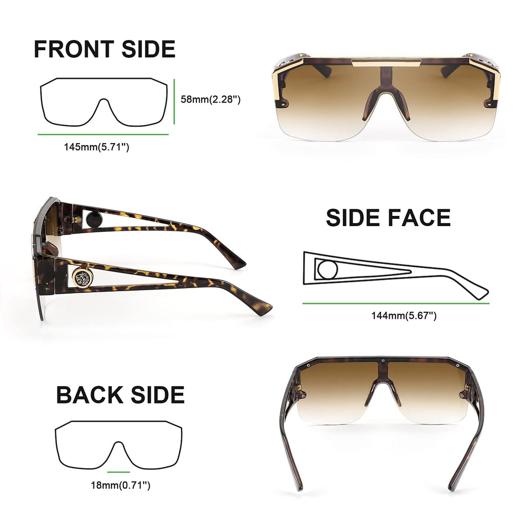 FEISEDY Square Oversized Sunglasses for Men Women, Flat Top Shield One Piece Lens Sun Glasses Shades B2765