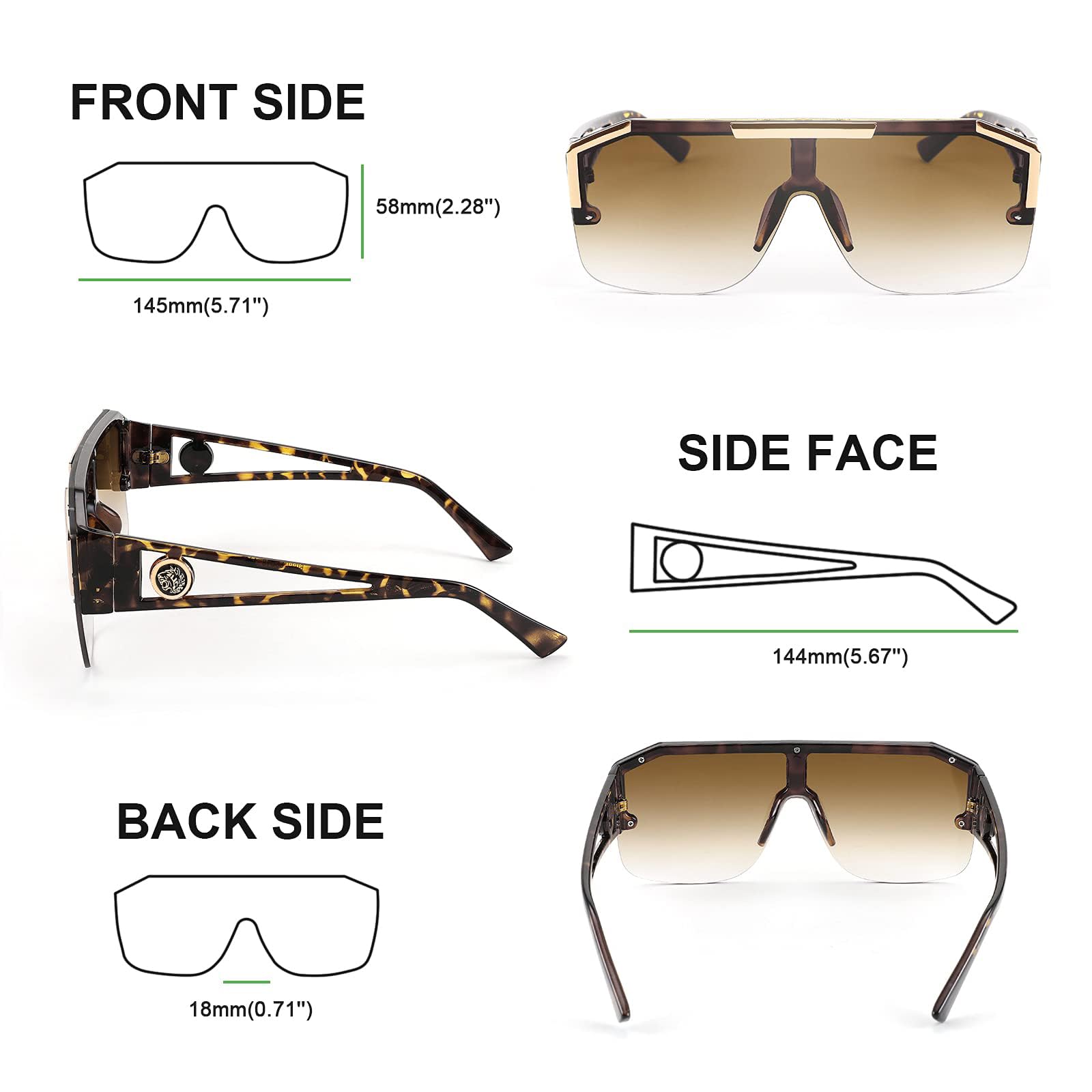 FEISEDY Square Oversized Sunglasses for Men Women, Flat Top Shield One Piece Lens Sun Glasses Shades B2765