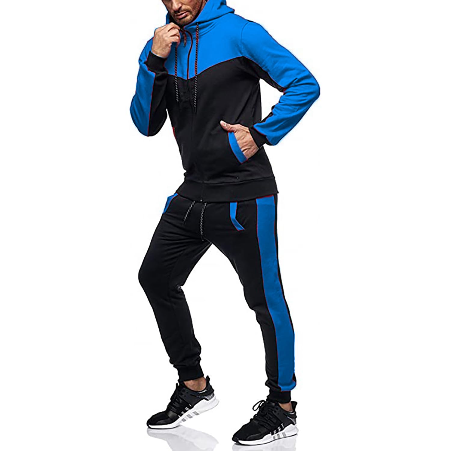 Marine Royal Track Suits for Men Set Full Zip Sweatsuit Outdoor Jogging Men Tracksuits