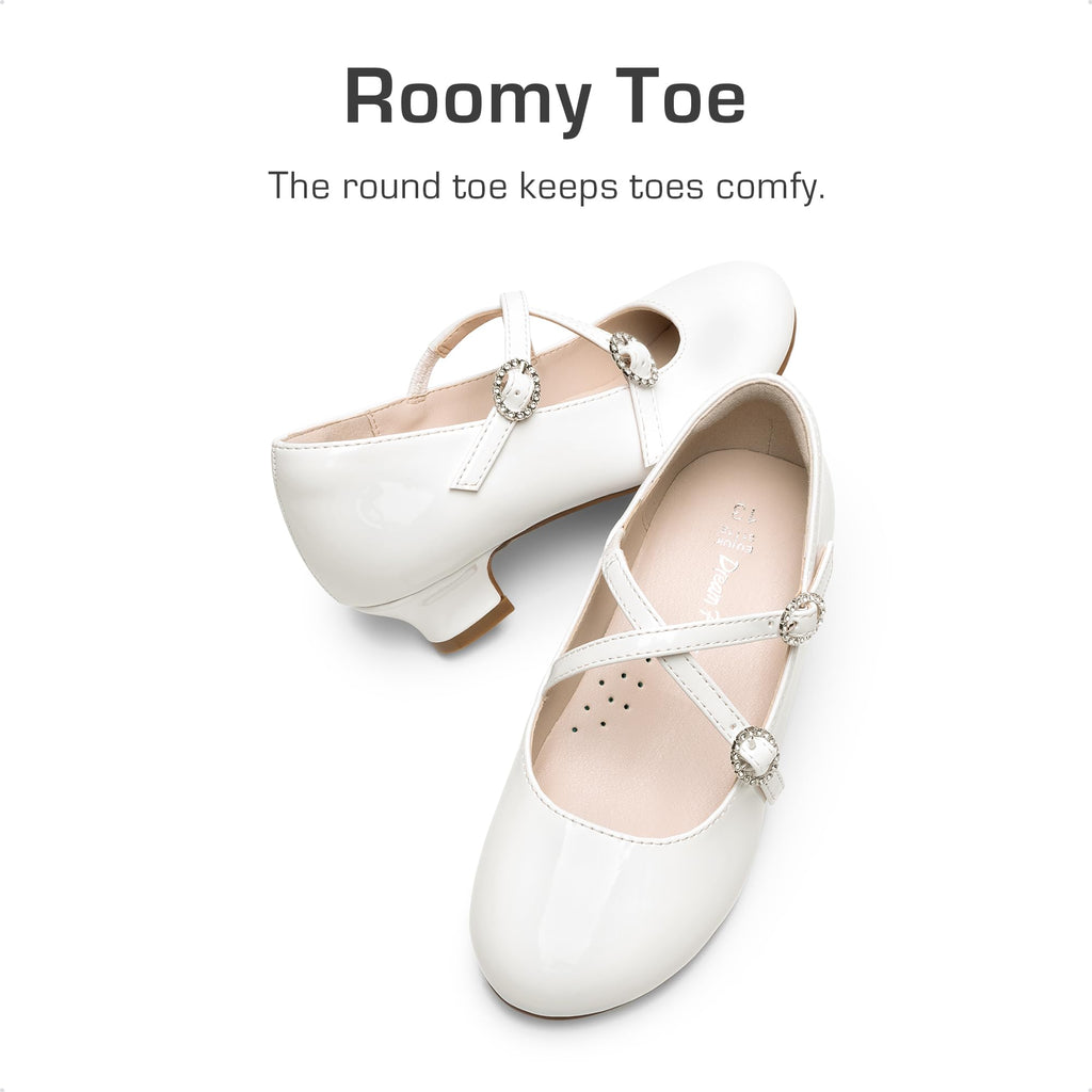 Dream Pairs Girls Dress Shoes Mary Jane High Heel Round Toe Straps Pumps Flower Wedding Party Princess Flats for Little/Big Kids