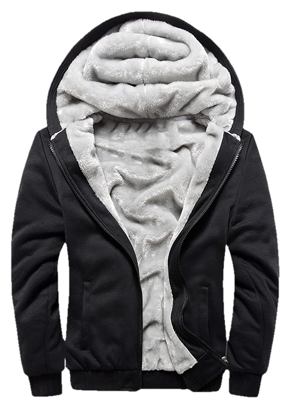 JiangWu Womens Fashion Horn Button Fleece Thicken Coat with Hood Winter Warm Jacket