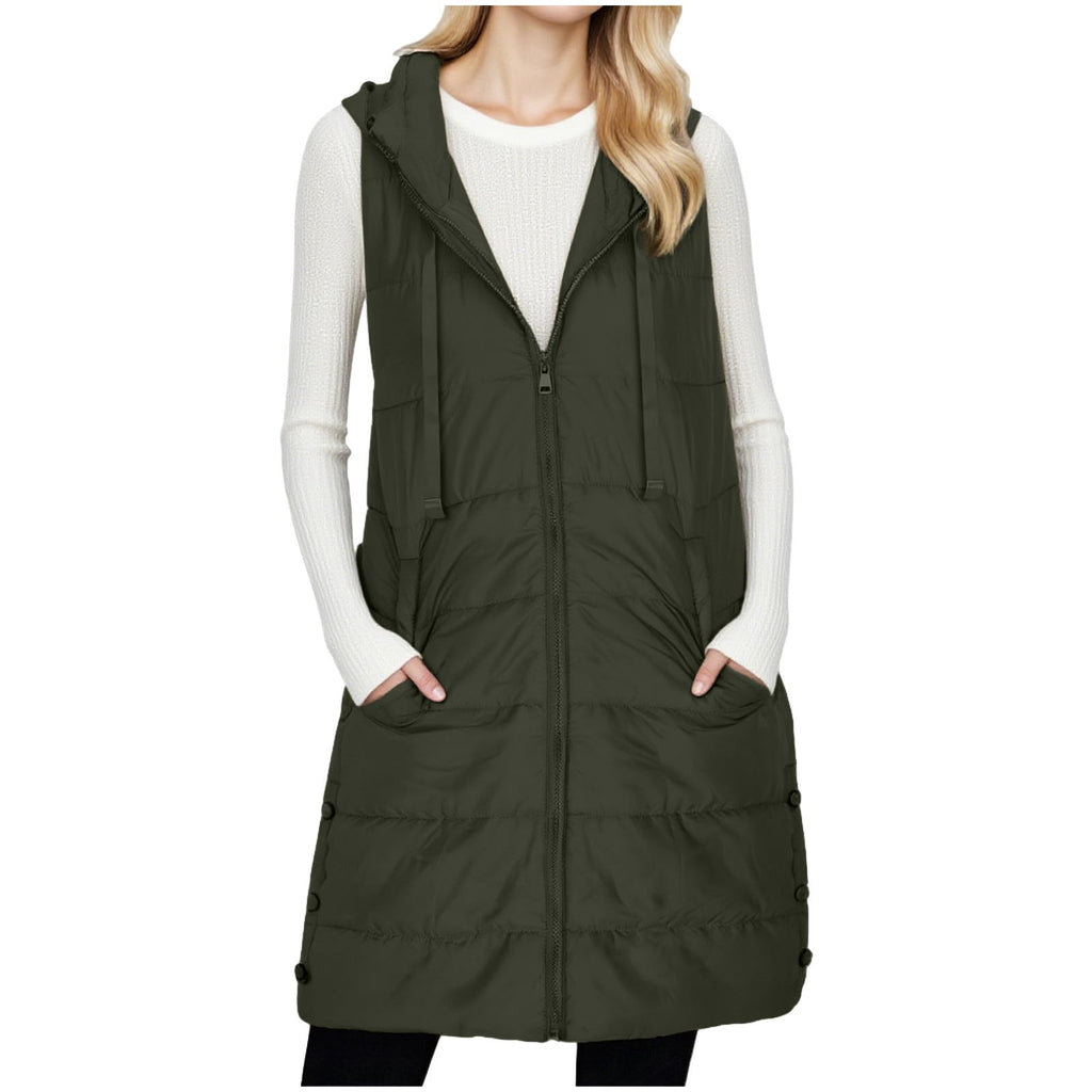 Long Puffer Vest Women Sleeveless Full Zip Up Puffy Jackets Quilted Padded Fall Coats Winter Outerwear