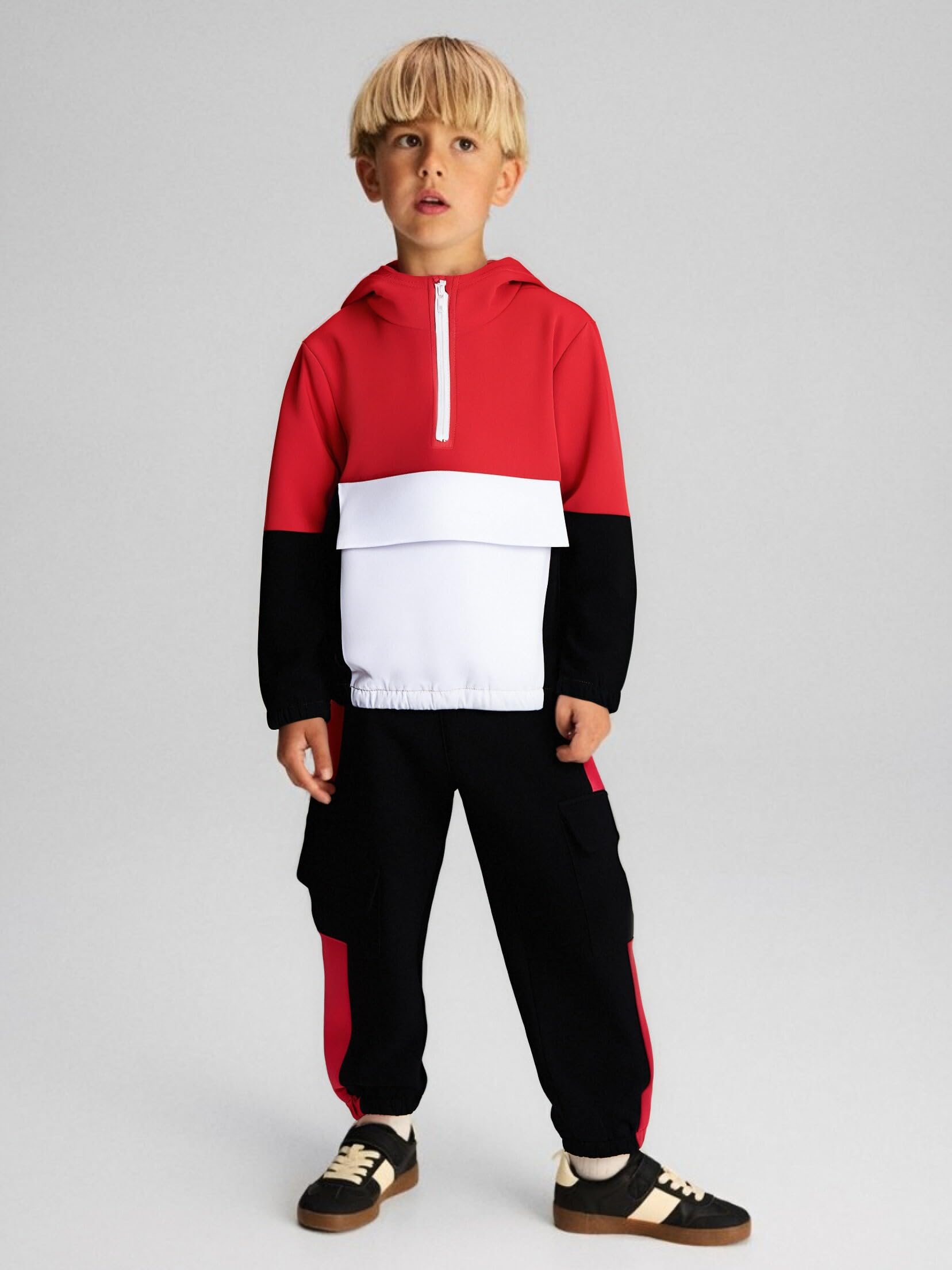 Boys Clothes Kids Little Boy Color Block Half Zip Hoodie & Jogger Pants Outfit Set,4-12 Years
