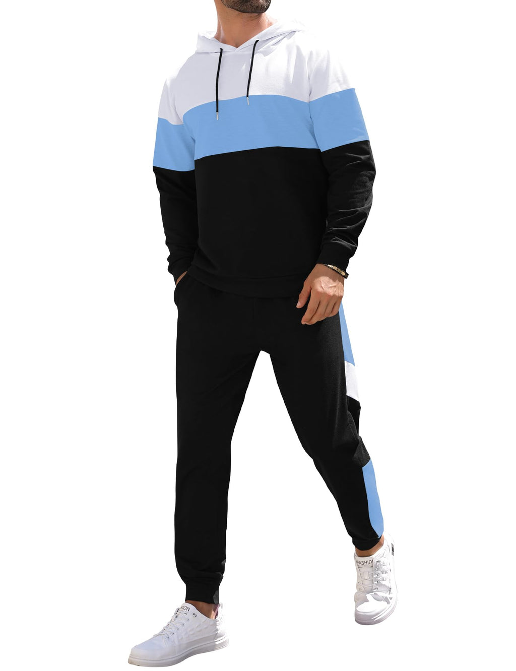 Babioboa Men's Tracksuit 2 Piece Color Block Hoodie Set Pullover Sweatshirt and Jogging Sweatpants Athletic Sweatsuits Set