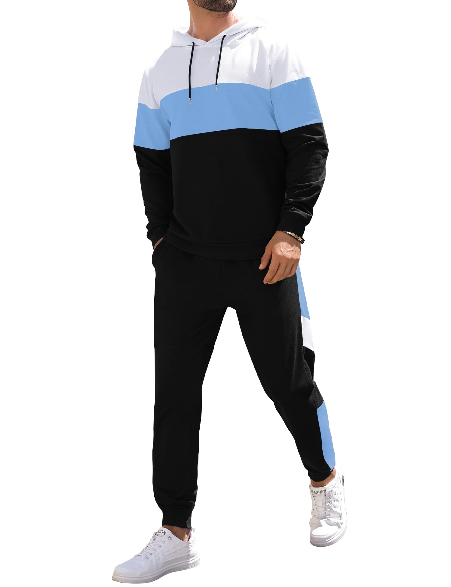 Babioboa Men's Tracksuit 2 Piece Color Block Hoodie Set Pullover Sweatshirt and Jogging Sweatpants Athletic Sweatsuits Set
