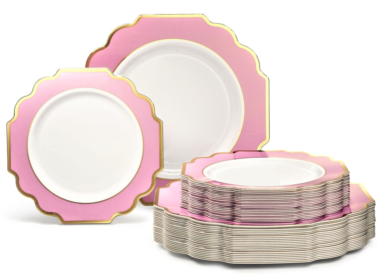" OCCASIONS " 50 Plates Pack (25 Guests)-Heavyweight Wedding Party Disposable Plastic Plate Set -(25x10.5'' Dinner + 25x8'' Salad/Dessert) (Imperial White & Gold)