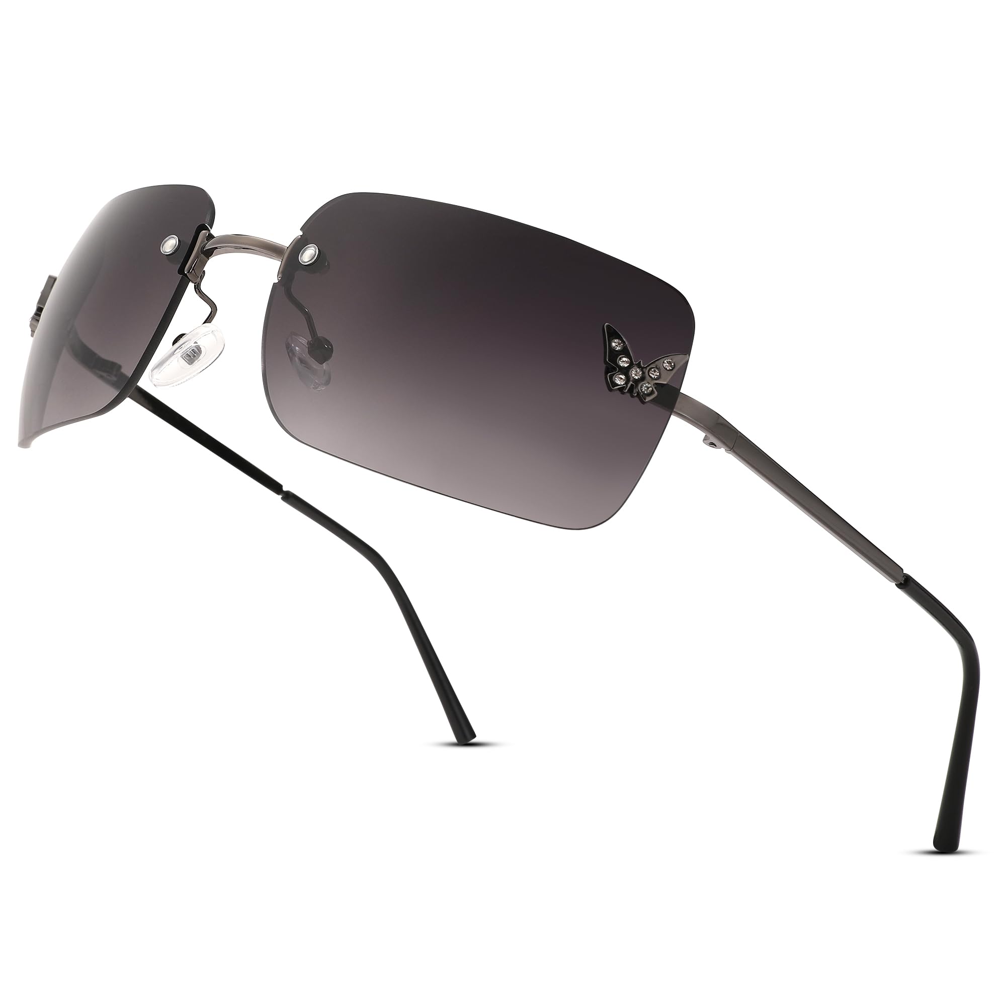 Rectangle Rimless Sunglasses for Women Retro Trendy Square Sun Glasses Vintage Shades