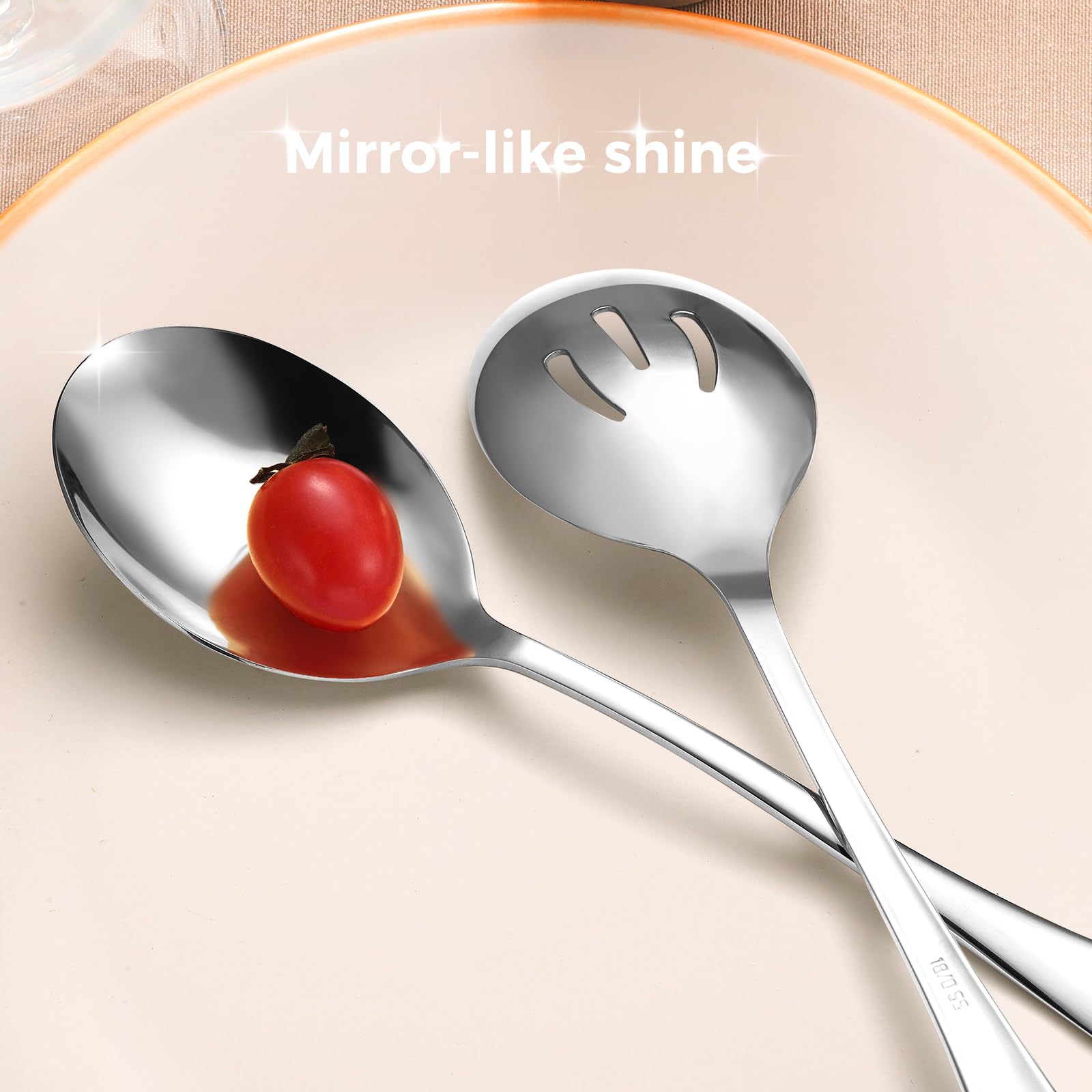 6 Piece Stainless Steel Serving Spoons Set, 10-Inch, Includes 2 Spoon/Slotted/Forks for Parties/Kitchen/Buffet/Catering, Dishwasher Safee