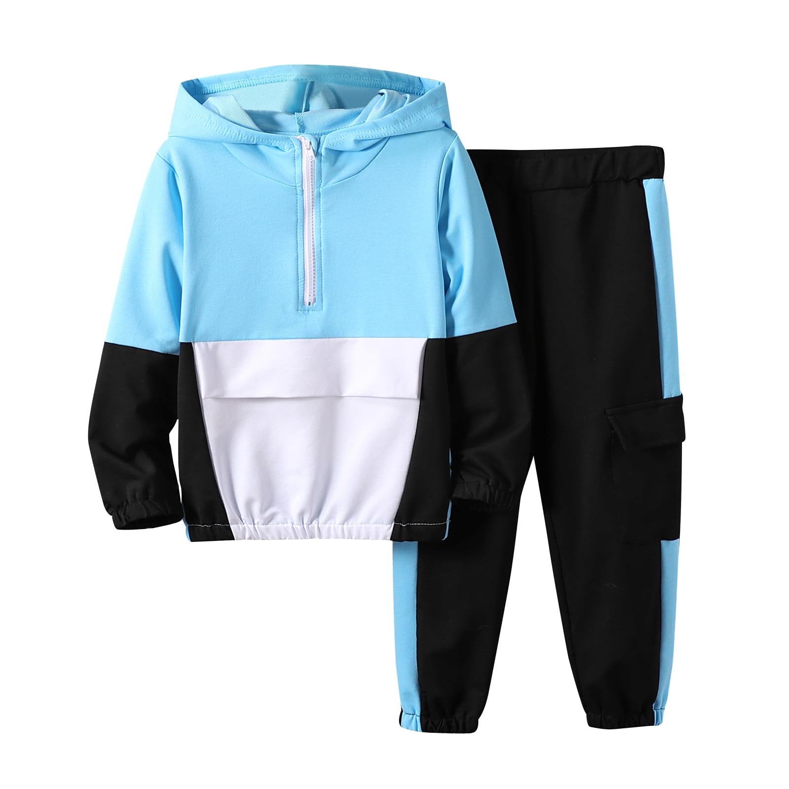 Boys Clothes Kids Little Boy Color Block Half Zip Hoodie & Jogger Pants Outfit Set,4-12 Years