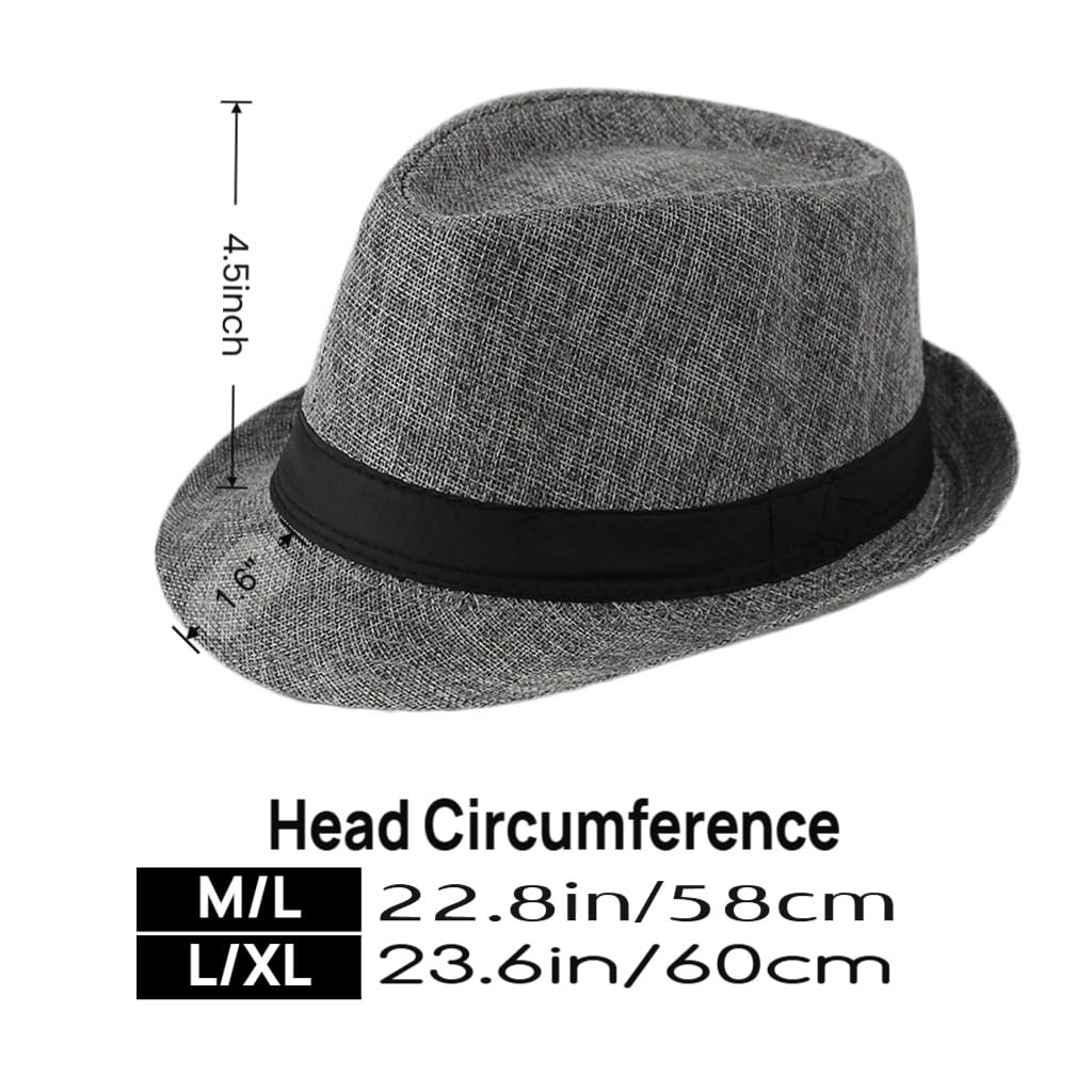 2 Pack Short Brim Fedora Classic 20s Trilby Panama Hats Summer Travel Cap for Men Women