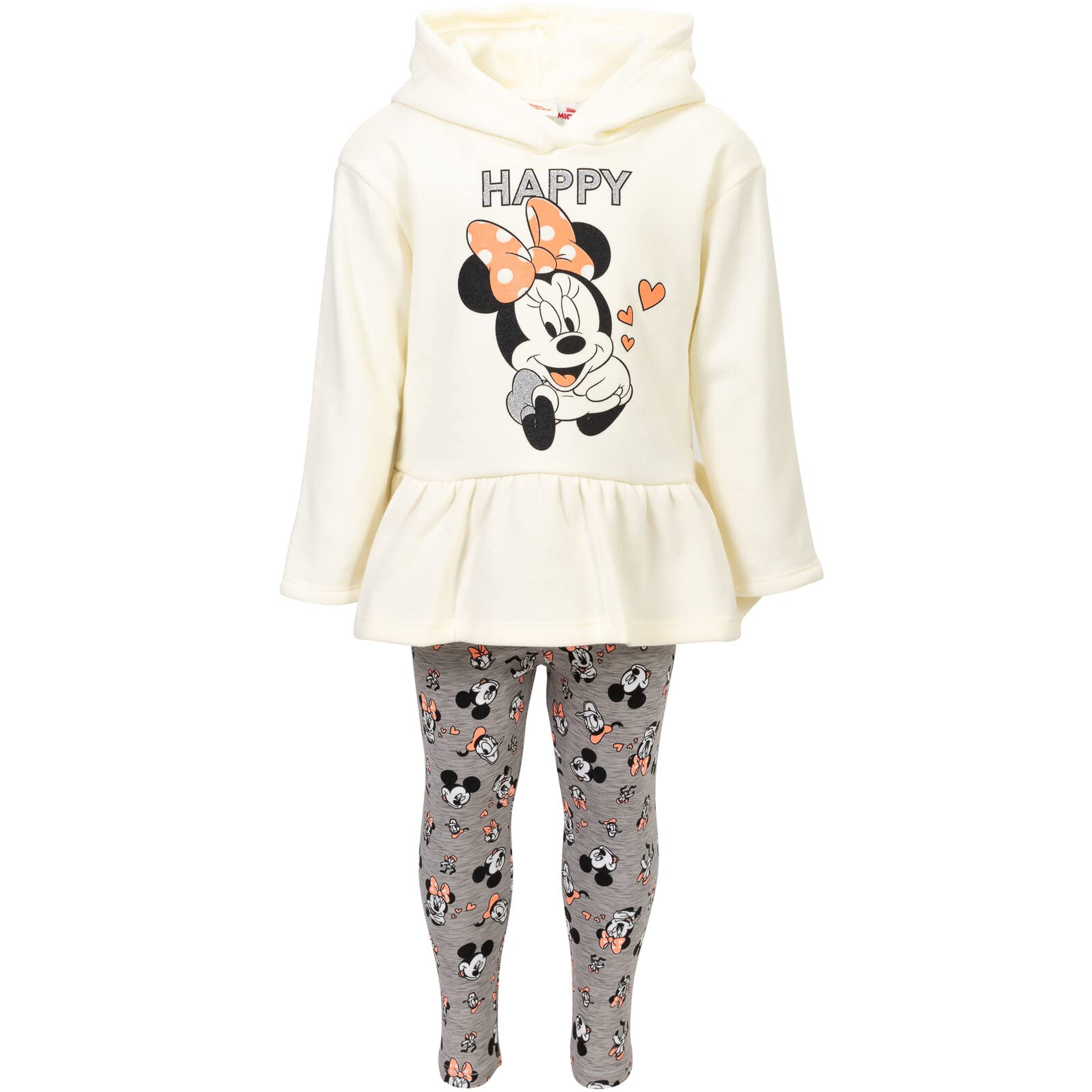 Disney Minnie Mouse Fleece Pullover Crossover Hoodie and Leggings Outfit Set Infant to Big Kid Sizes (12 Months - 14-16)