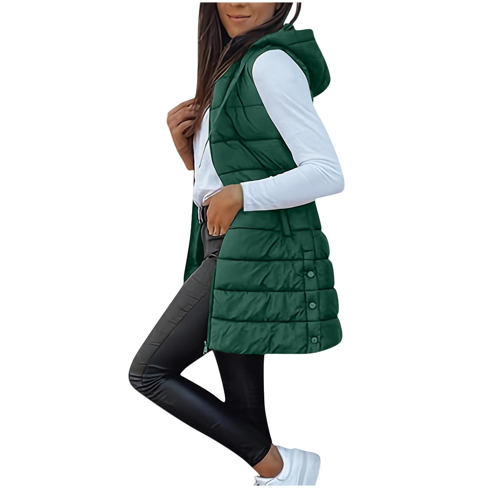 Long Puffer Vest Women Sleeveless Full Zip Up Puffy Jackets Quilted Padded Fall Coats Winter Outerwear