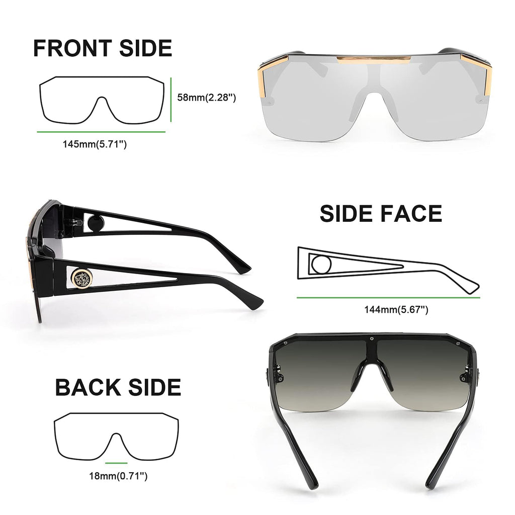 FEISEDY Square Oversized Sunglasses for Men Women, Flat Top Shield One Piece Lens Sun Glasses Shades B2765