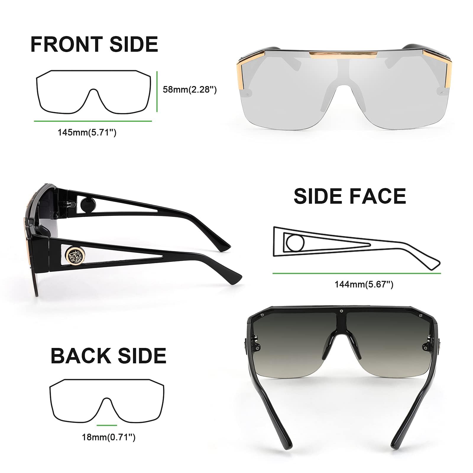 FEISEDY Square Oversized Sunglasses for Men Women, Flat Top Shield One Piece Lens Sun Glasses Shades B2765