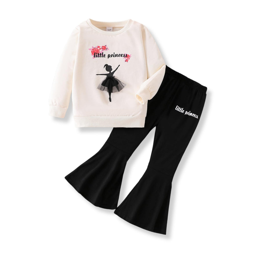3-9 T Kids Toddler Girl Clothes Letter Print Sweatshirt Flared Pants 2Pc Outfits Set