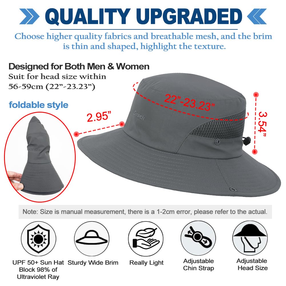 Fishing Hat, UPF50+ Wide Brim Sun Hat for Men Women, UV Protection Hiking Beach Bucket Hats Summer Safari Hat