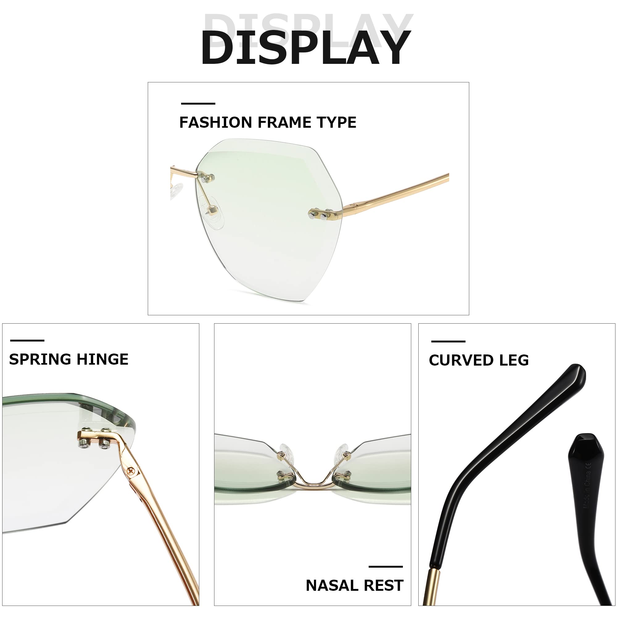 AEVOGUE Sunglasses For Women Oversized Rimless Diamond Cutting Lens Sun Glasses AE0534