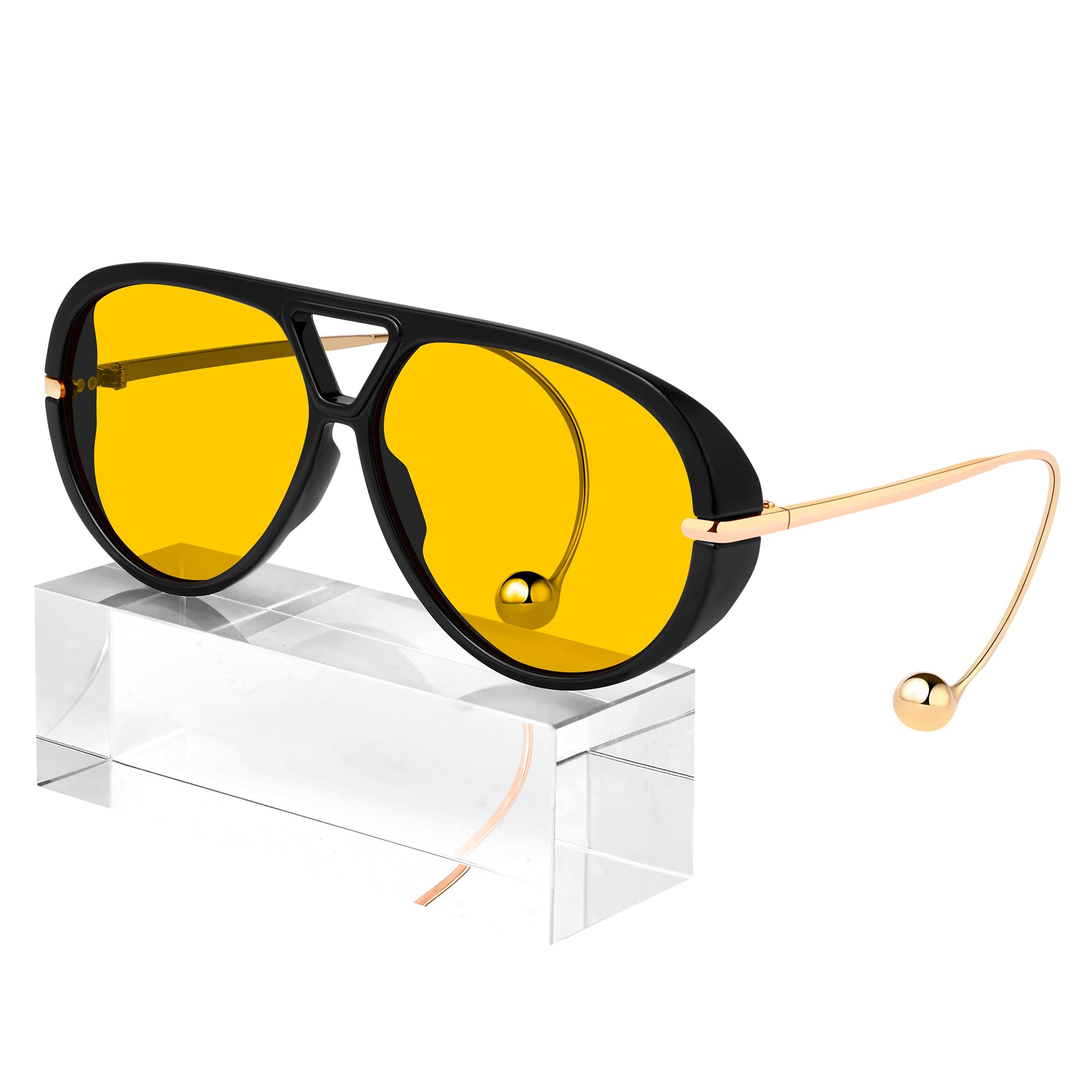 KesaPlan Vintage Oversized Aviator Sunglasses Women with Earring, 70s Retro Shield Big Frame 2025 Luxury Trendy Sun Glasses