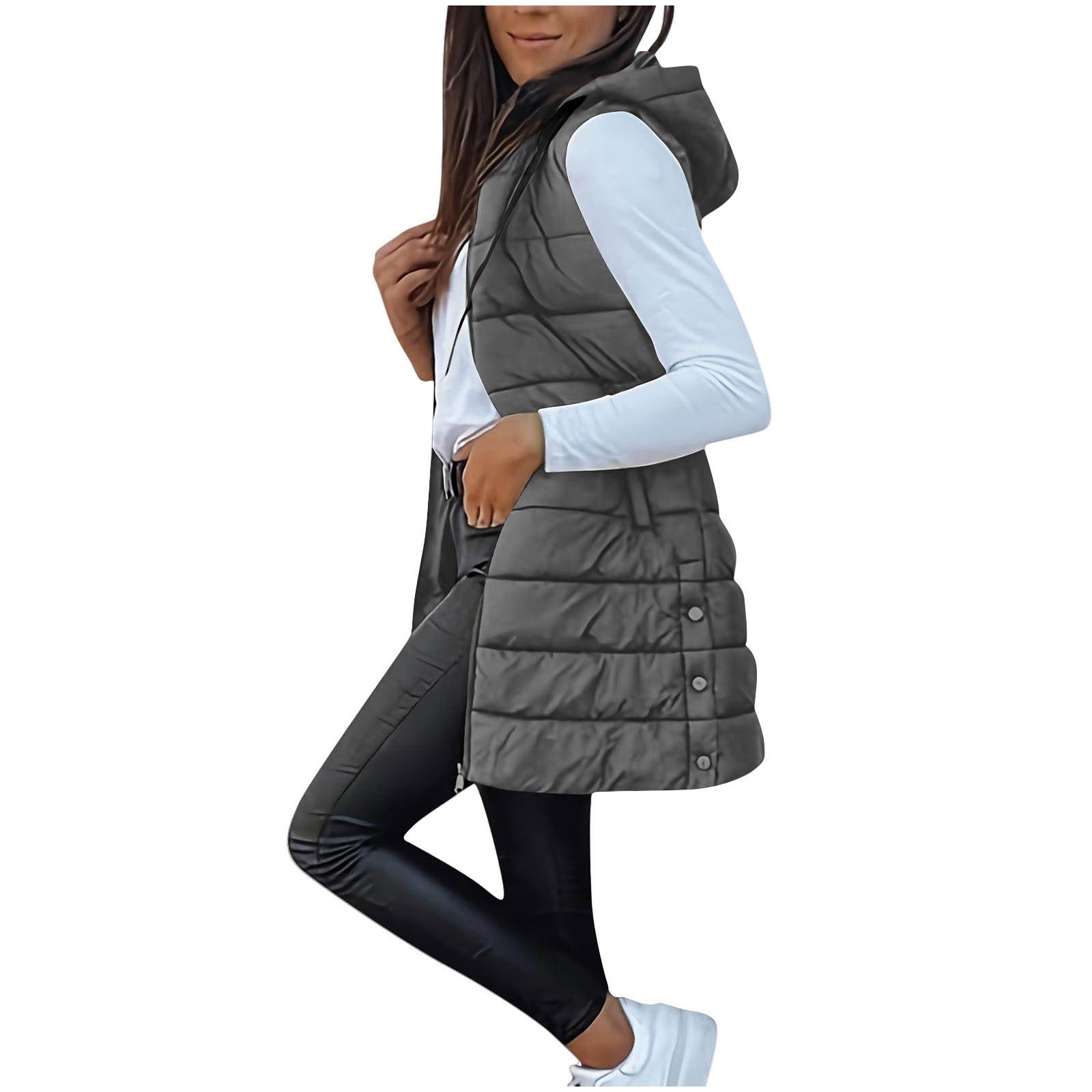 Long Puffer Vest Women Sleeveless Full Zip Up Puffy Jackets Quilted Padded Fall Coats Winter Outerwear