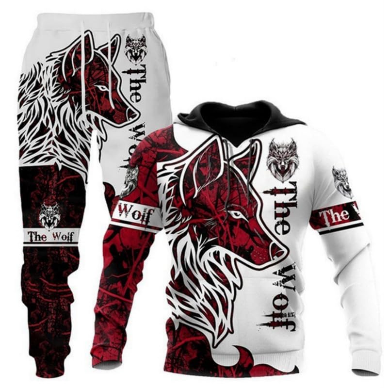 prigridche Wolf & Lion 3D Printed Hoodie Pants Suit Male Autumn Winter Casual Sweashirt Pullover Tracksuit Set