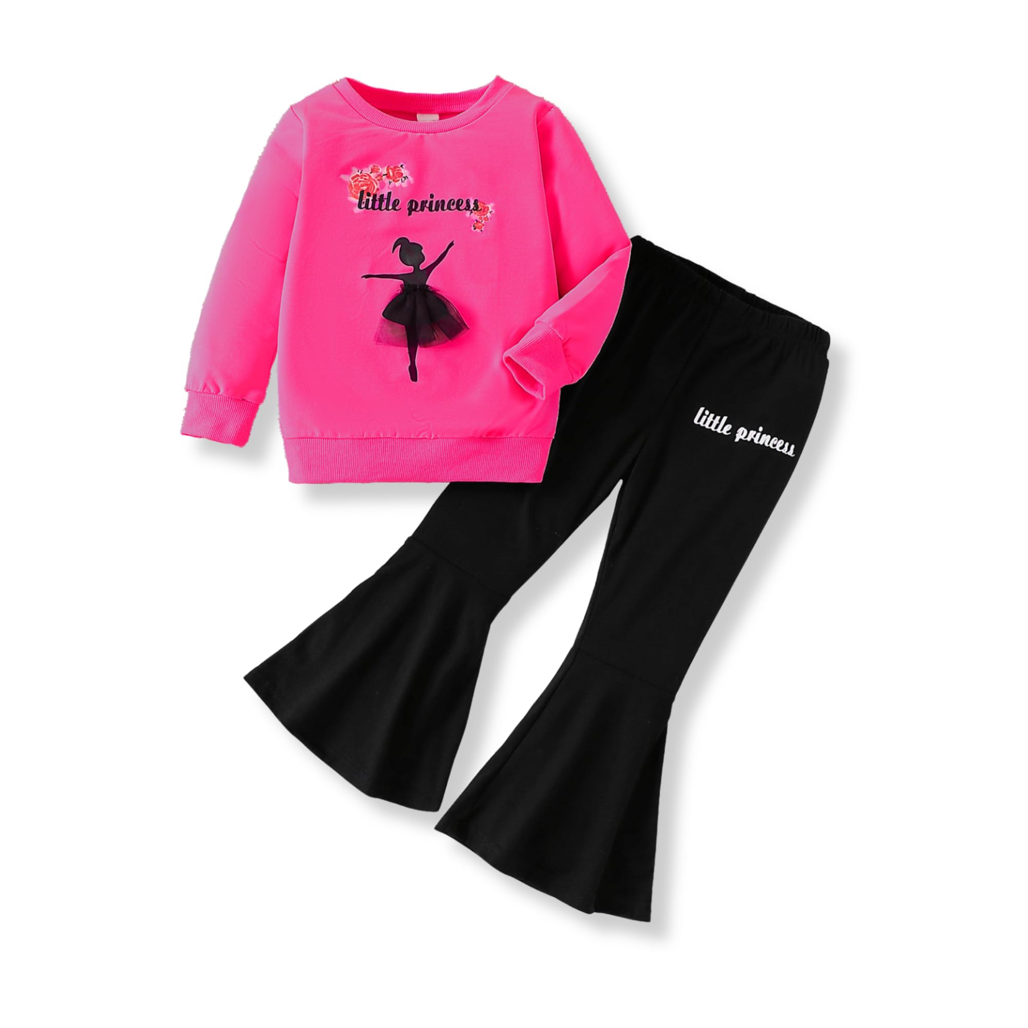 3-9 T Kids Toddler Girl Clothes Letter Print Sweatshirt Flared Pants 2Pc Outfits Set