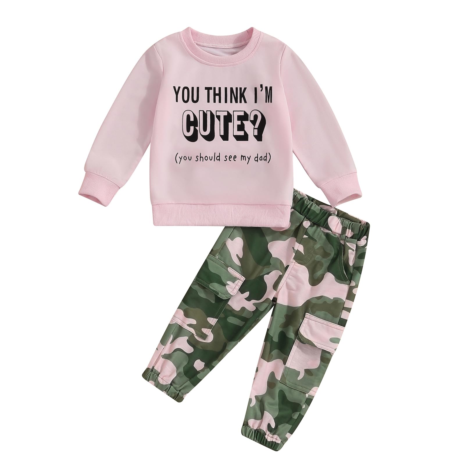 Fernvia Toddler Girls Clothes 2T 3T 4T 5T Fall Outfits Baby Pullover Sweatshirt & Camouflage Pants Set Kids Winter Sweatsuit