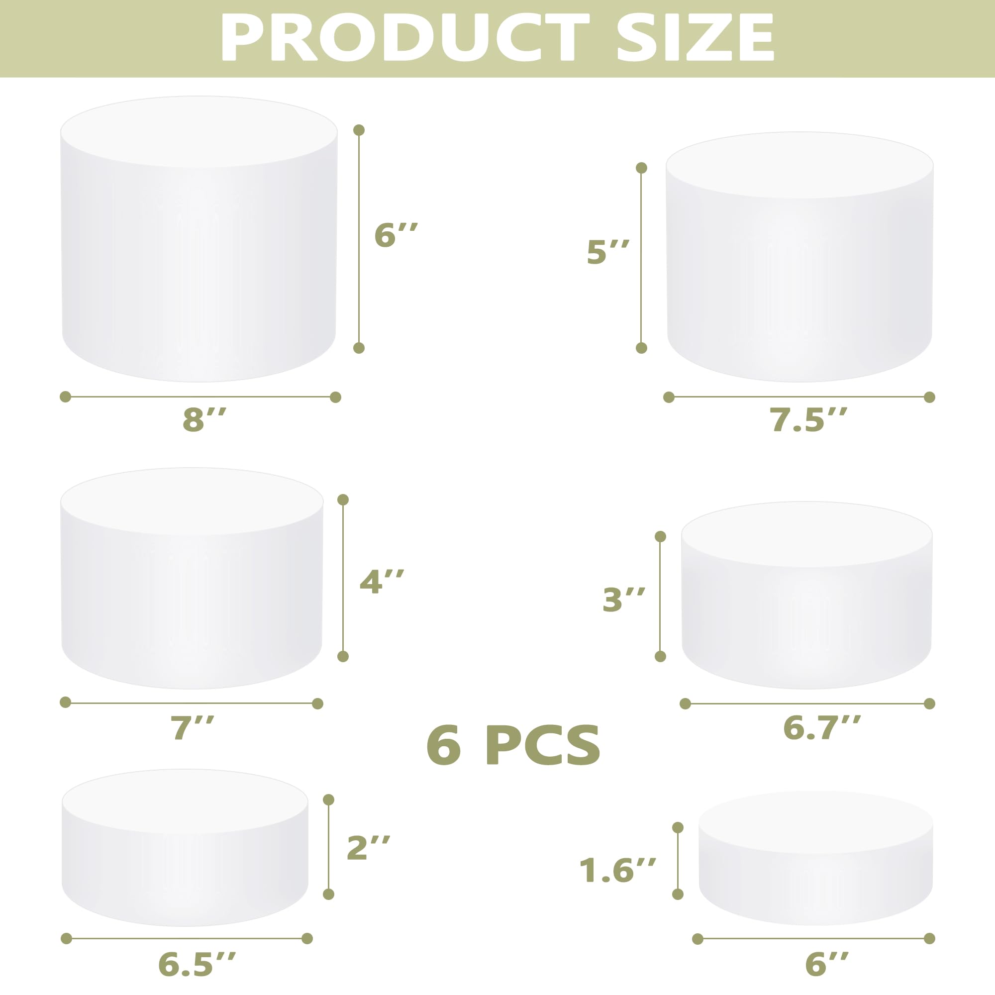 6Pcs Buffet Risers, Food Risers for Buffet Table, Acrylic Cube Display Risers with Hollow Bottom, Food Display Stand for Party Jewelry Dessert Figures (Size 5.5",6",6.5",7",7.5",8")